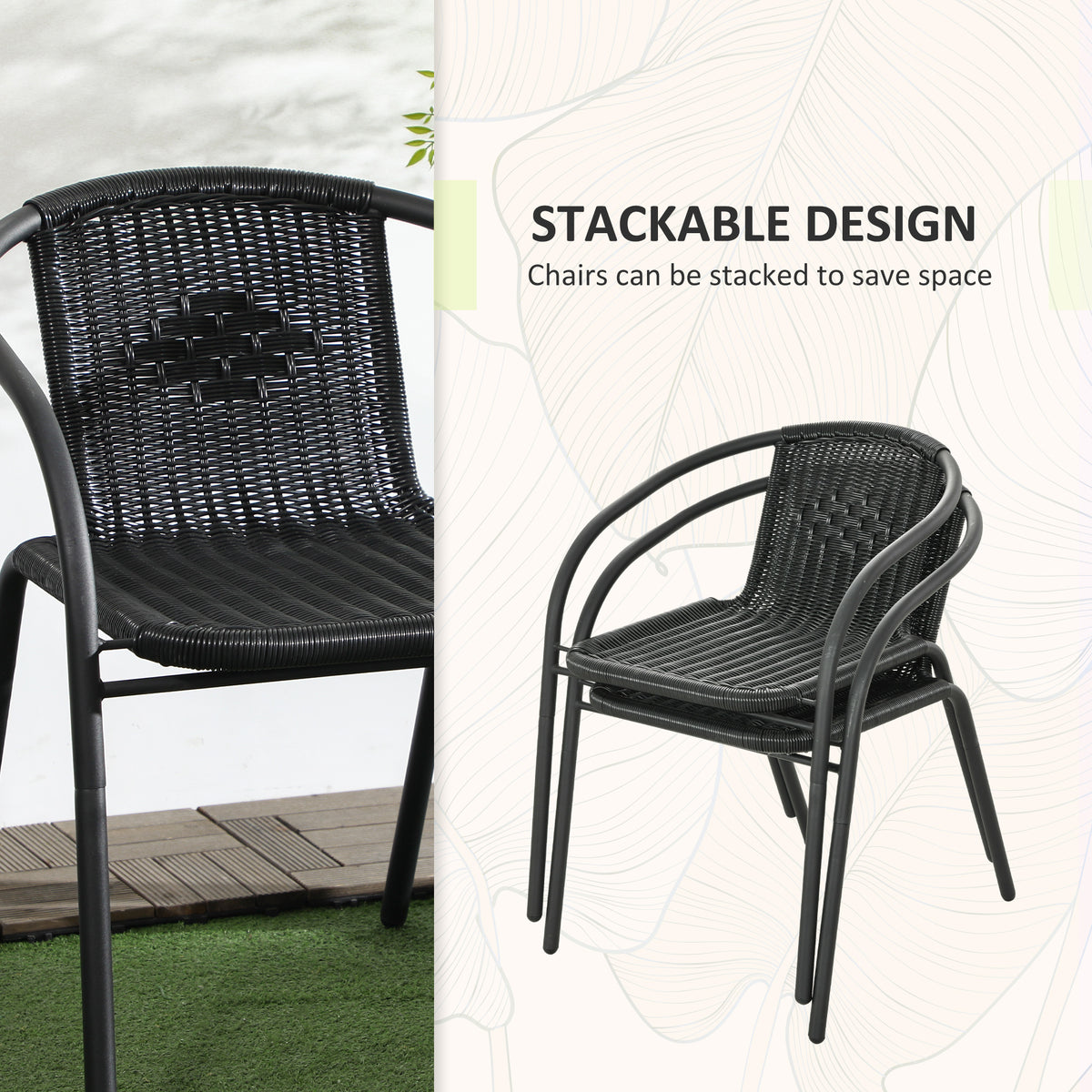 Outsunny 3 Pieces Rattan Bistro Set - Black