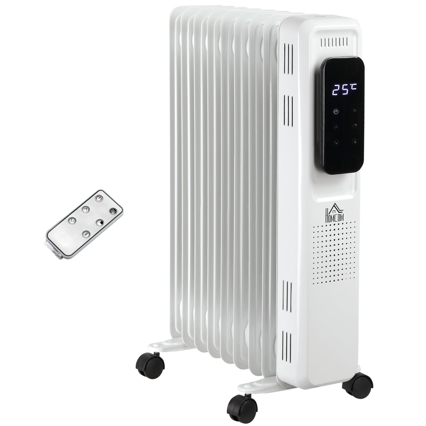 Photo of HOMCOM 2000W Oil Filled Radiator, 9 Fin Portable Electric Heater with LED Display, 24H Timer, 3 Heat Settings, Adjustable Thermostat, Safety Cut off, Remote Control, White in White colour on a white background