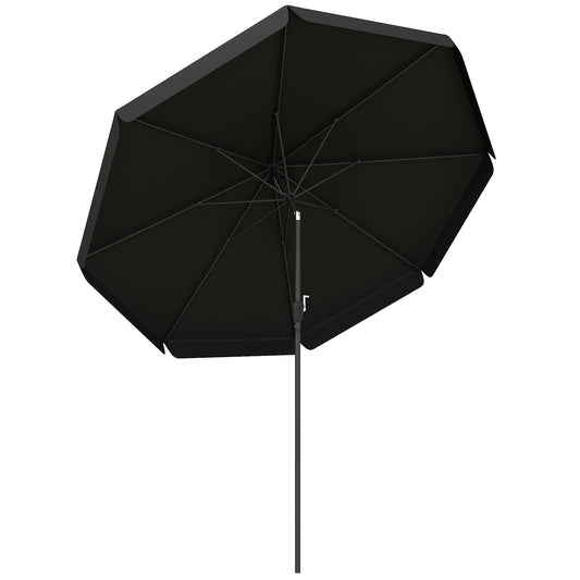 Photo of Outsunny 2.7m Patio Parasol Garden Umbrellas Outdoor Sun Shade Table Umbrella with Tilt, Crank, 8 Ribs, Ruffles, Black in Black colour on a white background