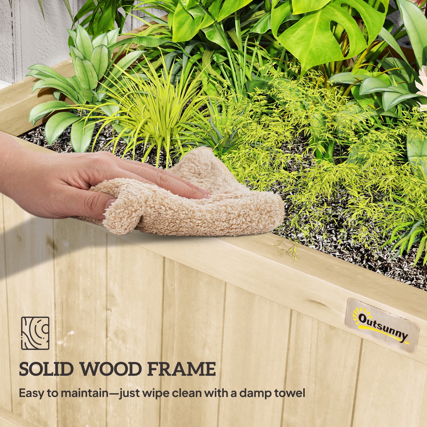 Outsunny Raised Bed & Privacy Screen with Drainage Holes, Wood Planter with Trellis for Climbing Plants to Grow Vegetables, Flowers, Natural