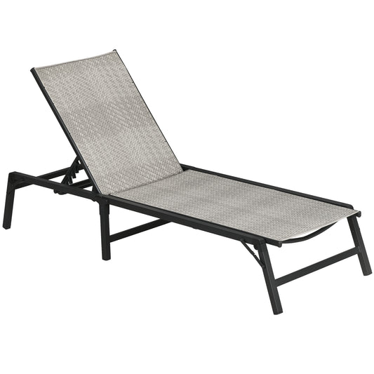 Photo of Outsunny Foldable Rattan Sun Lounger with 5-Level Adjust Backrest, Recliner Chair, Mixed Grey in Grey colour on a white background