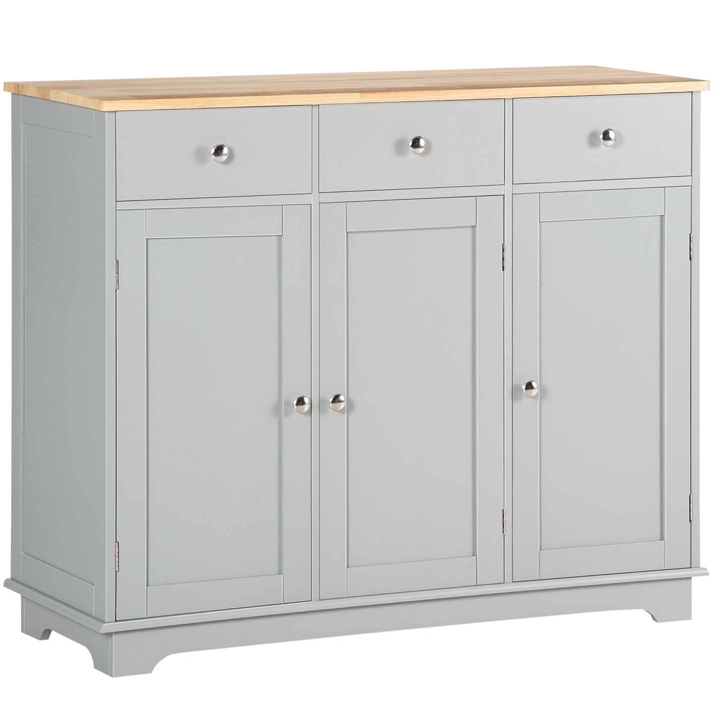 Photo of HOMCOM Sideboard with Rubberwood Top and Independent Storage Shelves for Dining Room, Kitchen - Grey in Grey colour on a white background