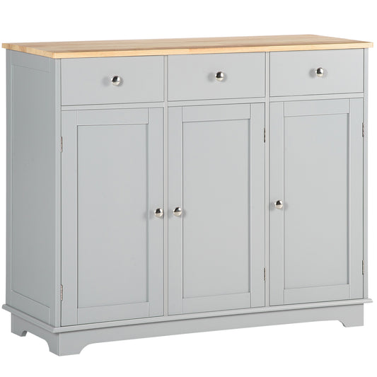 Photo of HOMCOM Sideboard with Rubberwood Top and Independent Storage Shelves for Dining Room, Kitchen - Grey in Grey colour on a white background
