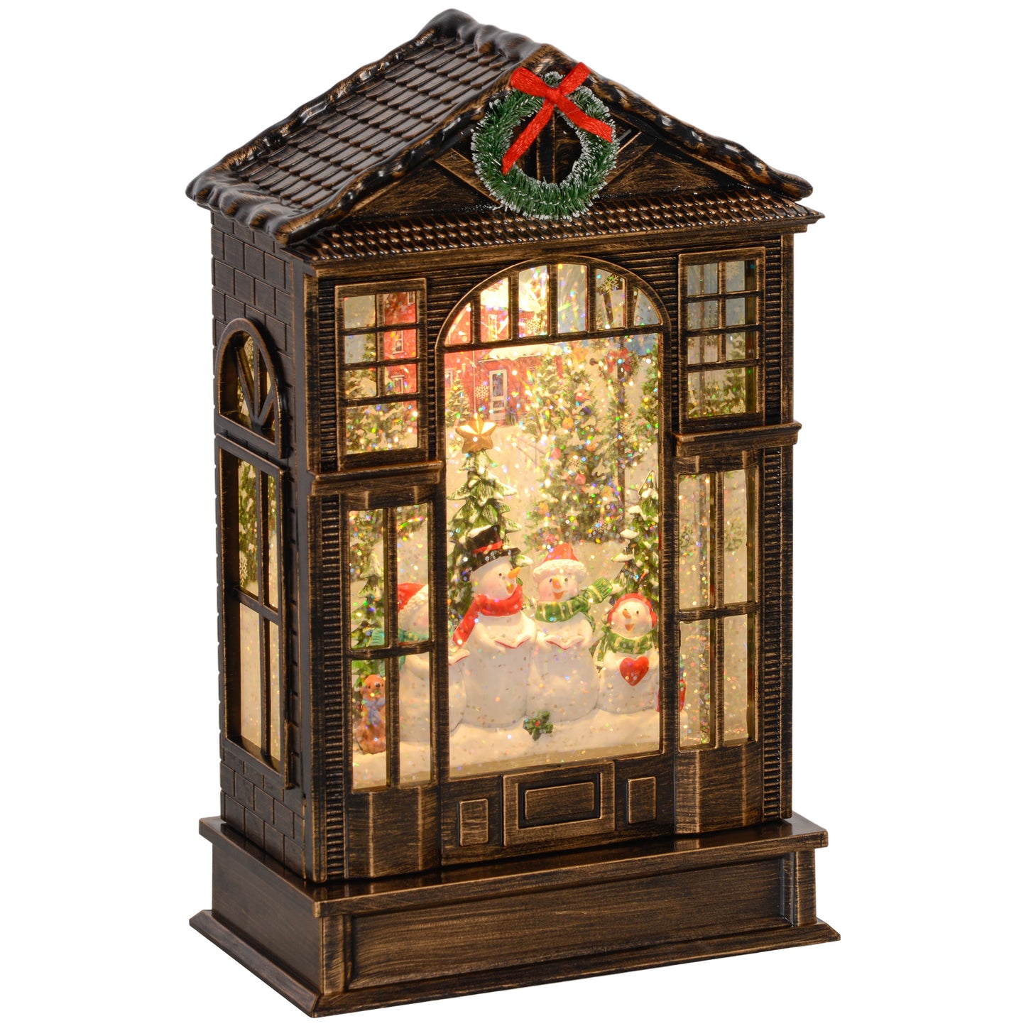 Photo of HOMCOM Christmas Snow Globe Lantern with Lights, Musical Snow Globe with Swirling Glitter, Battery Operated Musical Christmas Decoration for Holiday Party Gift, Bronze Tone in Tone colour on a white background