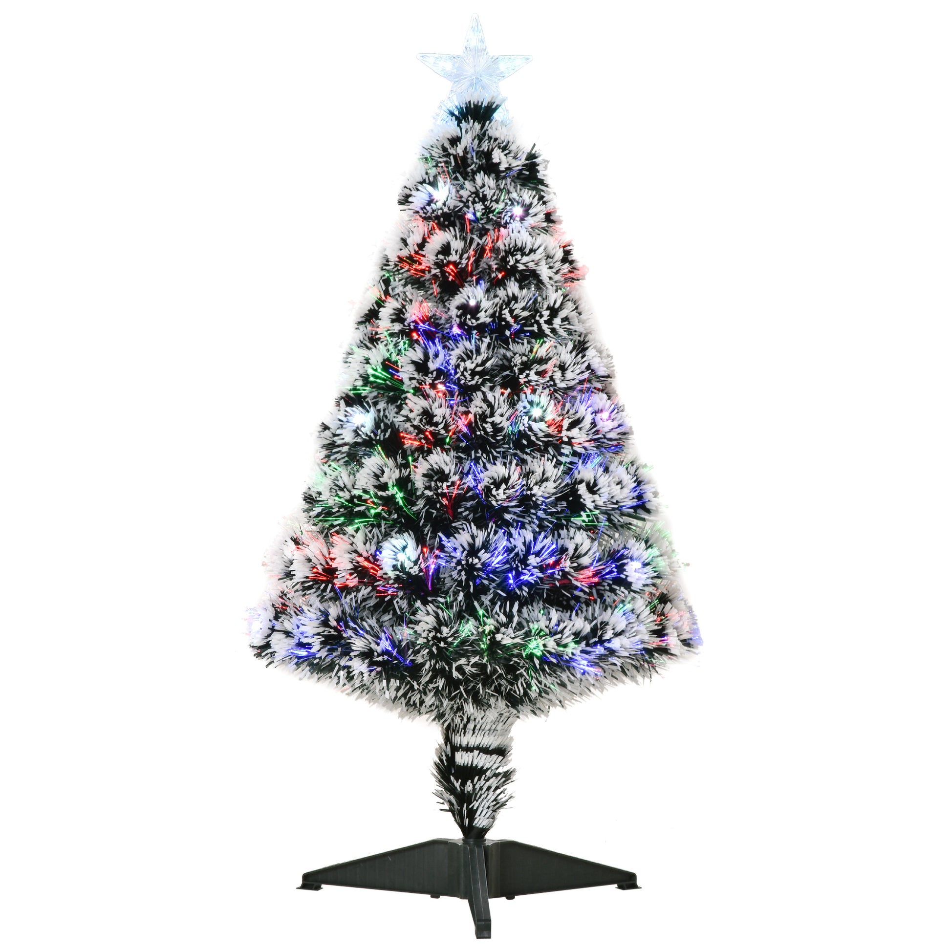 Photo of HOMCOM 3ft Artificial Prelit Christmas Tree, Snow Xmas Tree with Colourful LED Lighting Fiber Optics, Green White in White colour on a white background