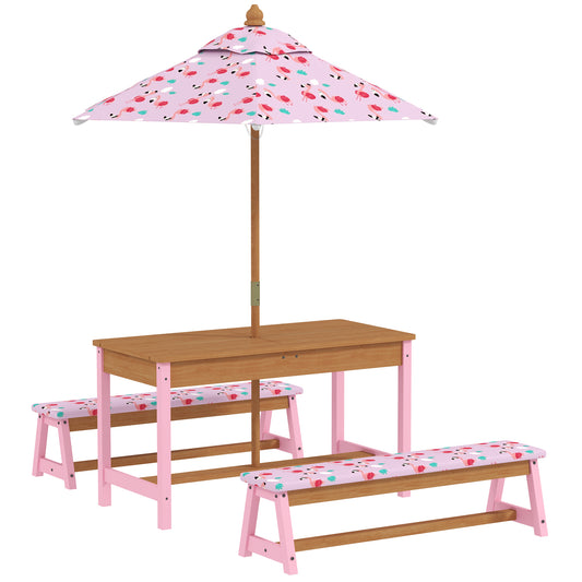 Photo of AIYAPLAY Kids Picnic Table Set with Removable & Foldable Umbrella, Storage Boxes, Flamingo Theme, Pink in Pink colour on a white background