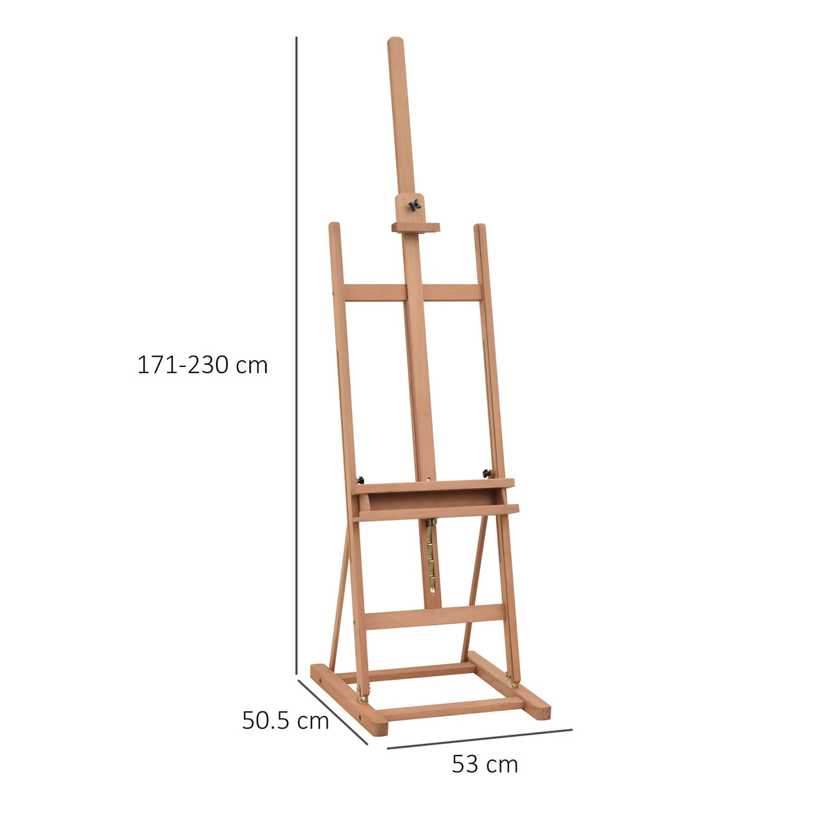 Vinsetto wooden easel with height range of 171–230 cm and 53 cm wide base