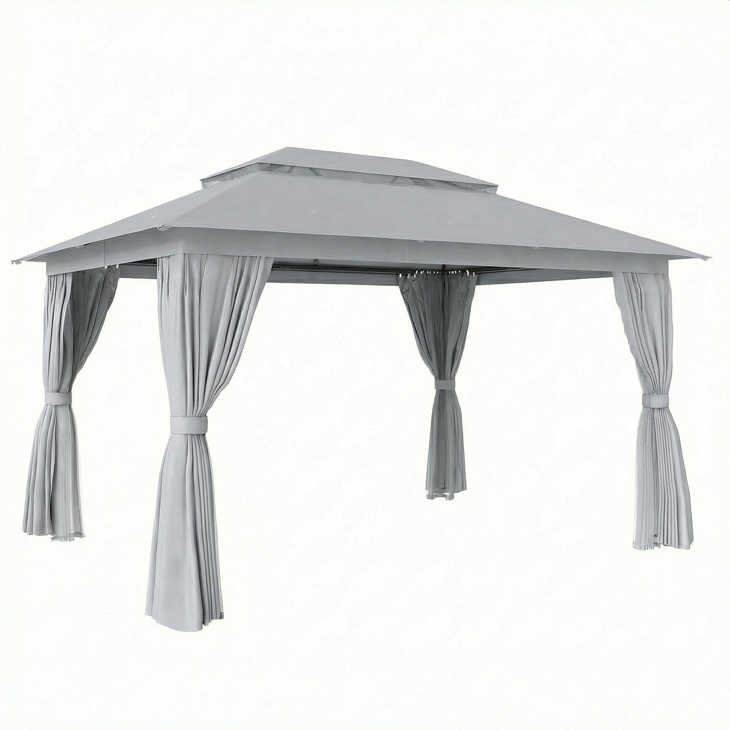 Photo of Outsunny 3 x 4 m Outdoor Garden Gazebo with Netting and Curtains, UPF50+ Patio Gazebo Permanent Pavilion Canopy, Dark Grey in Grey colour on a white background