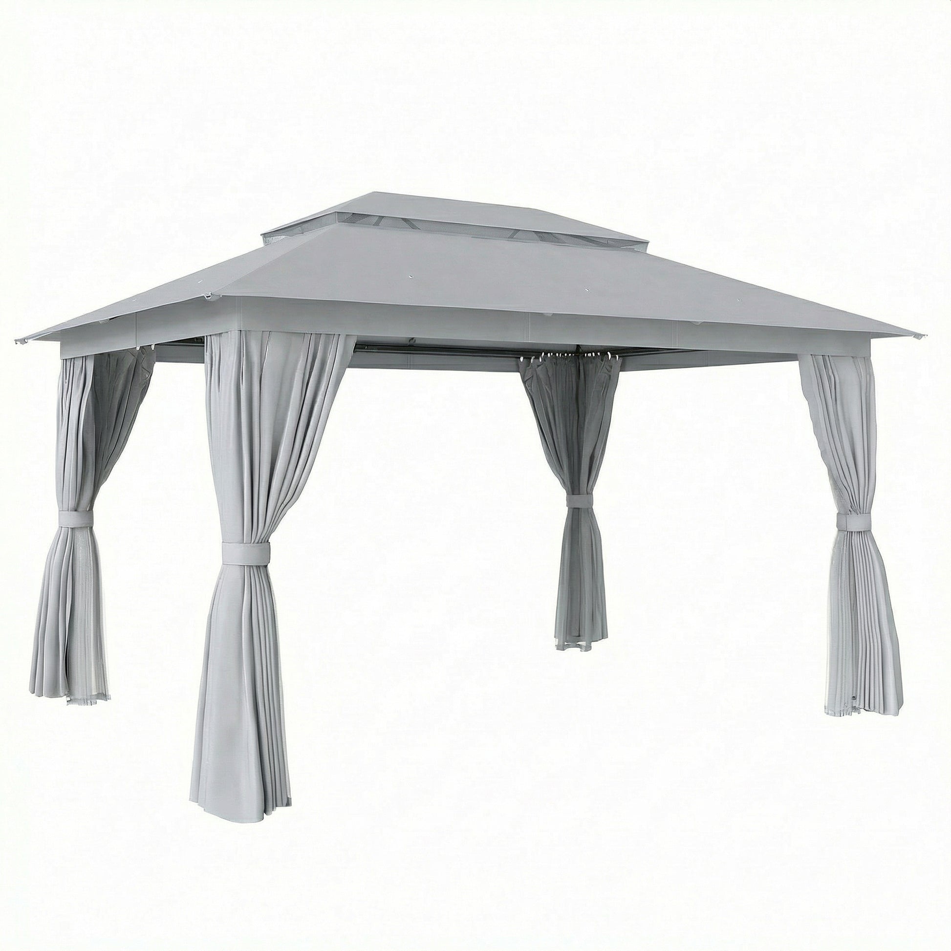 Photo of Outsunny 3 x 4 m Outdoor Garden Gazebo with Netting and Curtains, UPF50+ Patio Gazebo Permanent Pavilion Canopy, Dark Grey in Grey colour on a white background