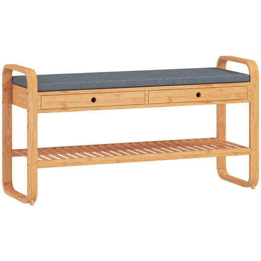 Photo of HOMCOM Shoe Bench with 2 Drawers Cushioned Seat Shoe Storage Bench for Hallway 105 cm Natural and Grey in Grey colour on a white background