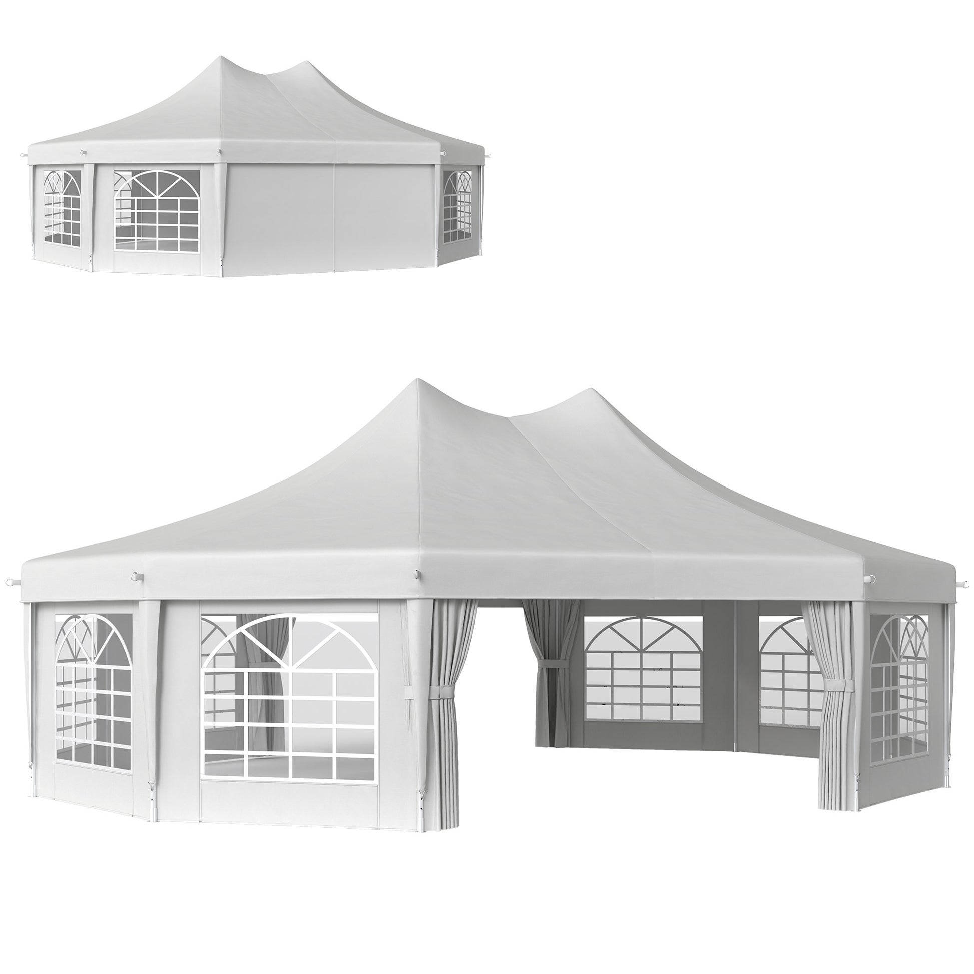 Photo of Outsunny 10 Sides Decagonal Garden Gazebo Marquee Party Tent Wedding Canopy Outdoor Heavy Duty Metal Frame (8.9m x 6.5m) - White in White colour on a white background