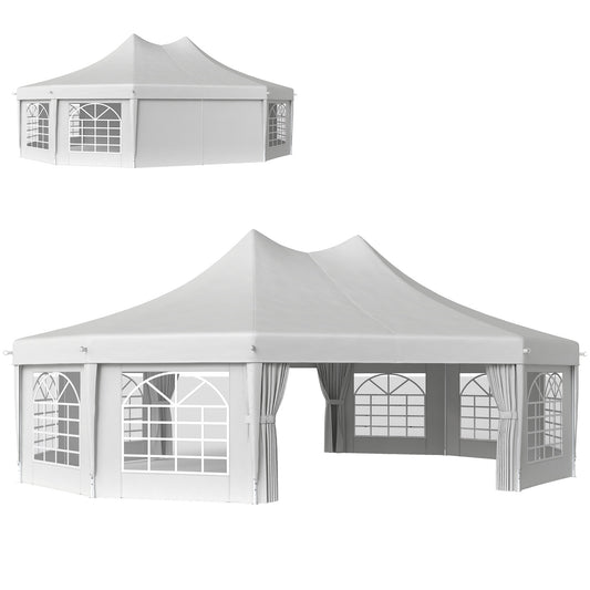 Photo of Outsunny 10 Sides Decagonal Garden Gazebo Marquee Party Tent Wedding Canopy Outdoor Heavy Duty Metal Frame (8.9m x 6.5m) - White in White colour on a white background