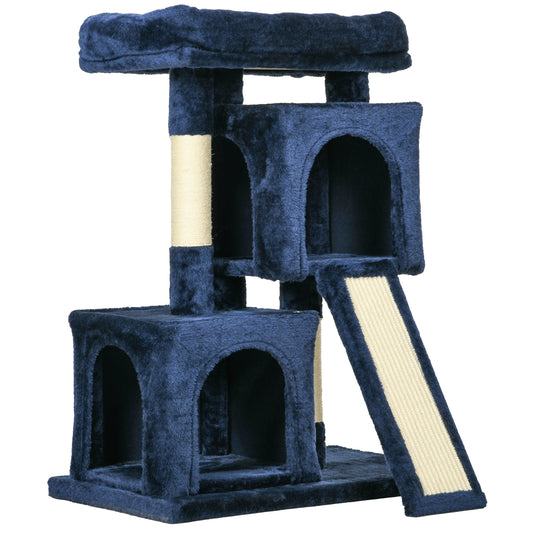 Photo of PawHut Sisal Cat Rest & Play Activity Tree w/ 2 House Navy Blue in Blue colour on a white background