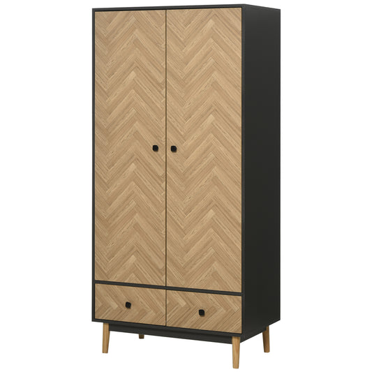 Photo of HOMCOM Modern Wardrobe Cabinet Wood-Effect Sticker Surface with 2 Hanging Rods, 2 Storage Shelves and 2 Drawers, 90 x 50 x 190 cm, Dark Grey in Grey colour on a white background