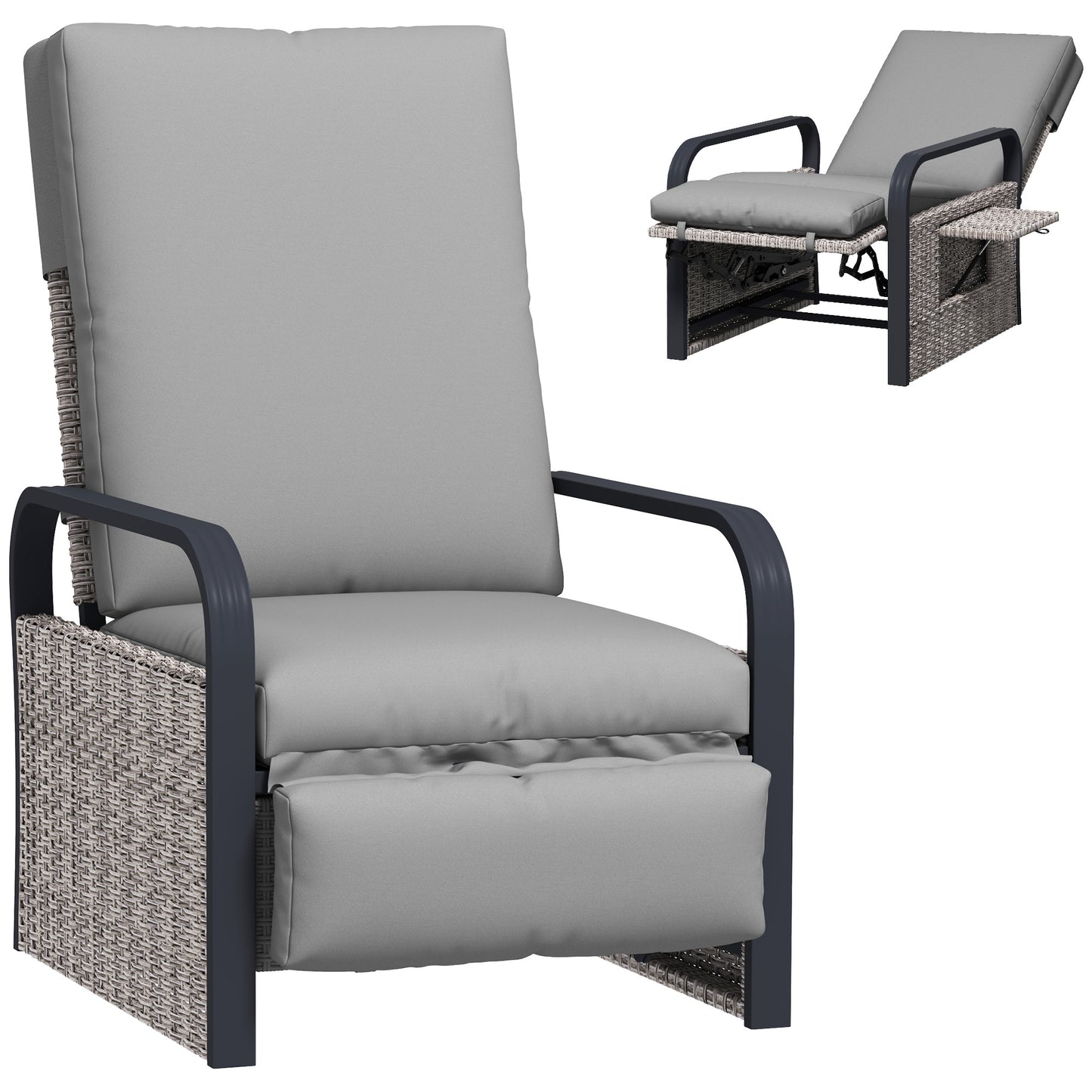 Photo of Outsunny 140° Reclining Rattan Armchair - Mixed Grey in Grey colour on a white background