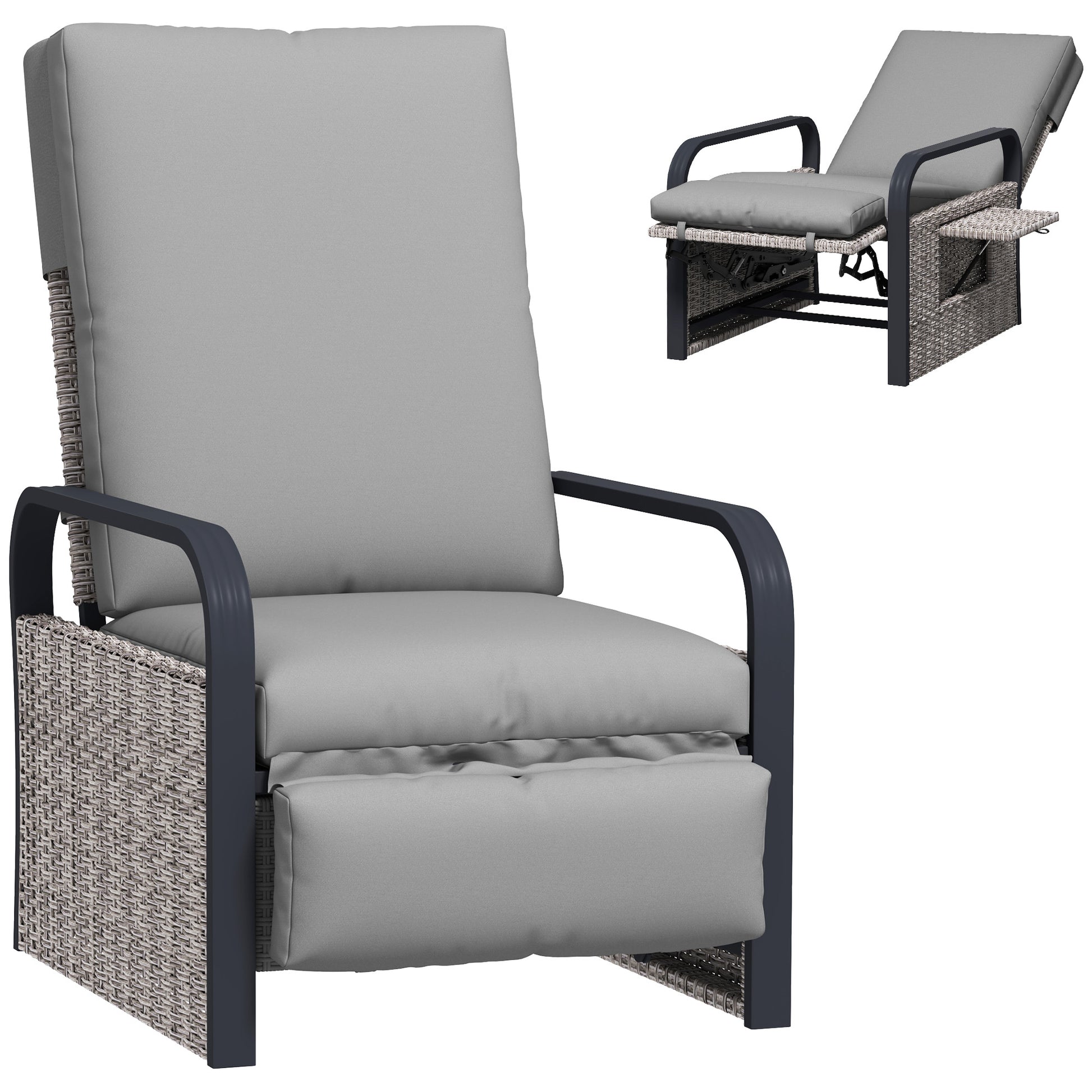 Photo of Outsunny 140° Reclining Rattan Armchair - Mixed Grey in Grey colour on a white background
