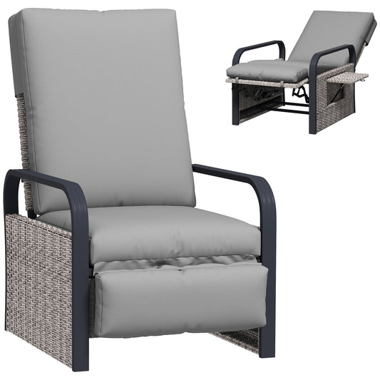 Photo of Outsunny 140° Reclining Rattan Armchair - Mixed Grey in Grey colour on a white background