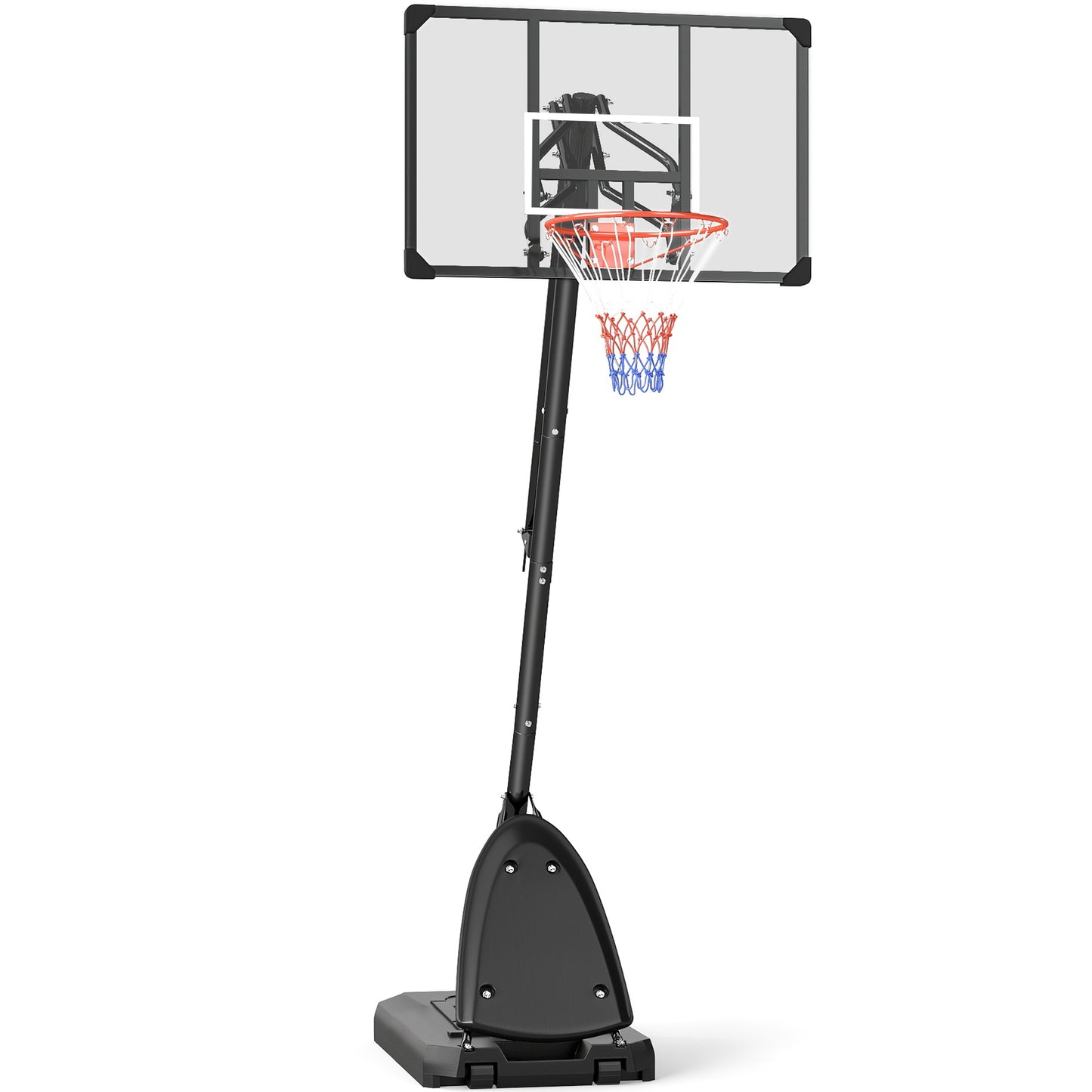 Photo of SPORTNOW 2.4-2.9m Adjustable Basketball Hoop and Stand with Weighted Base, Portable on Wheels, Black in Black colour on a white background
