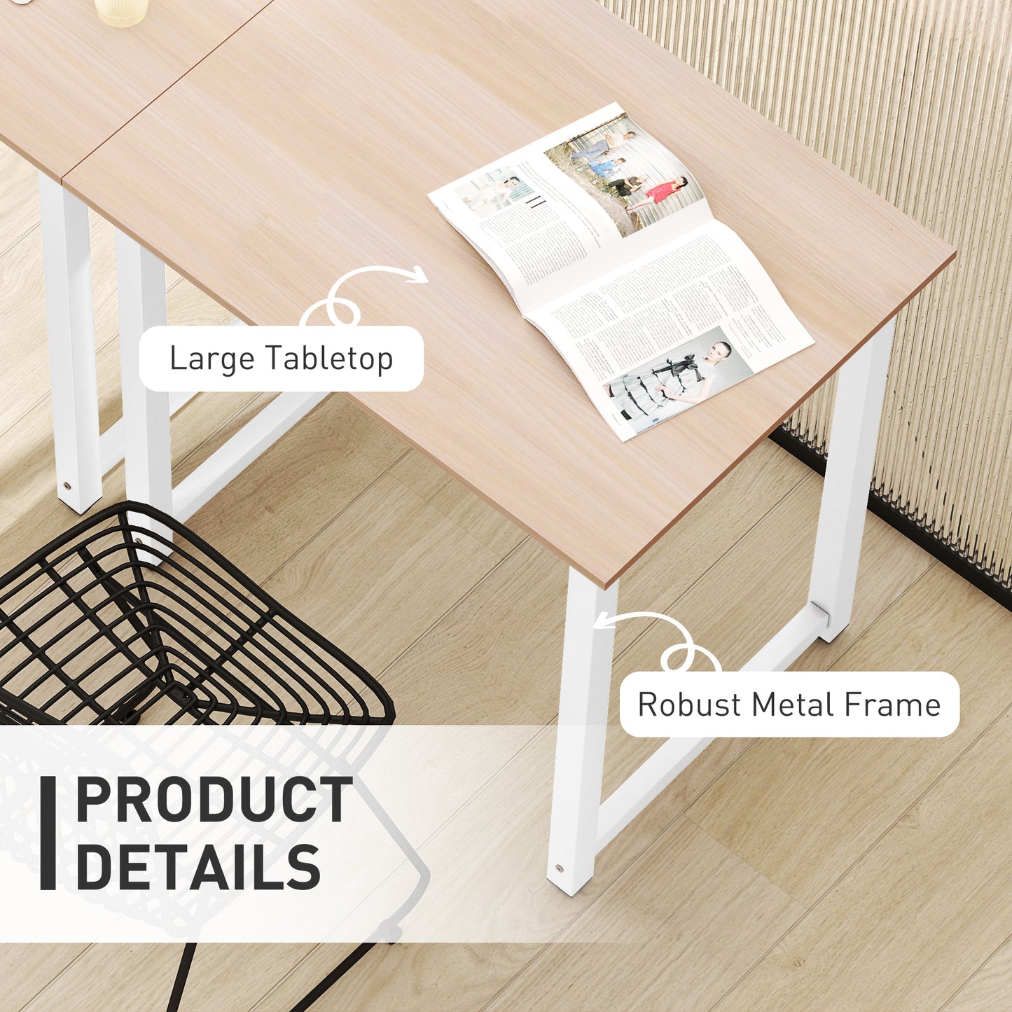 HOMCOM Computer Desk, Writing Table, 80 x 60 x 76cm Workstation for Home Office, Study with Metal Frame, Simple Assembly, White