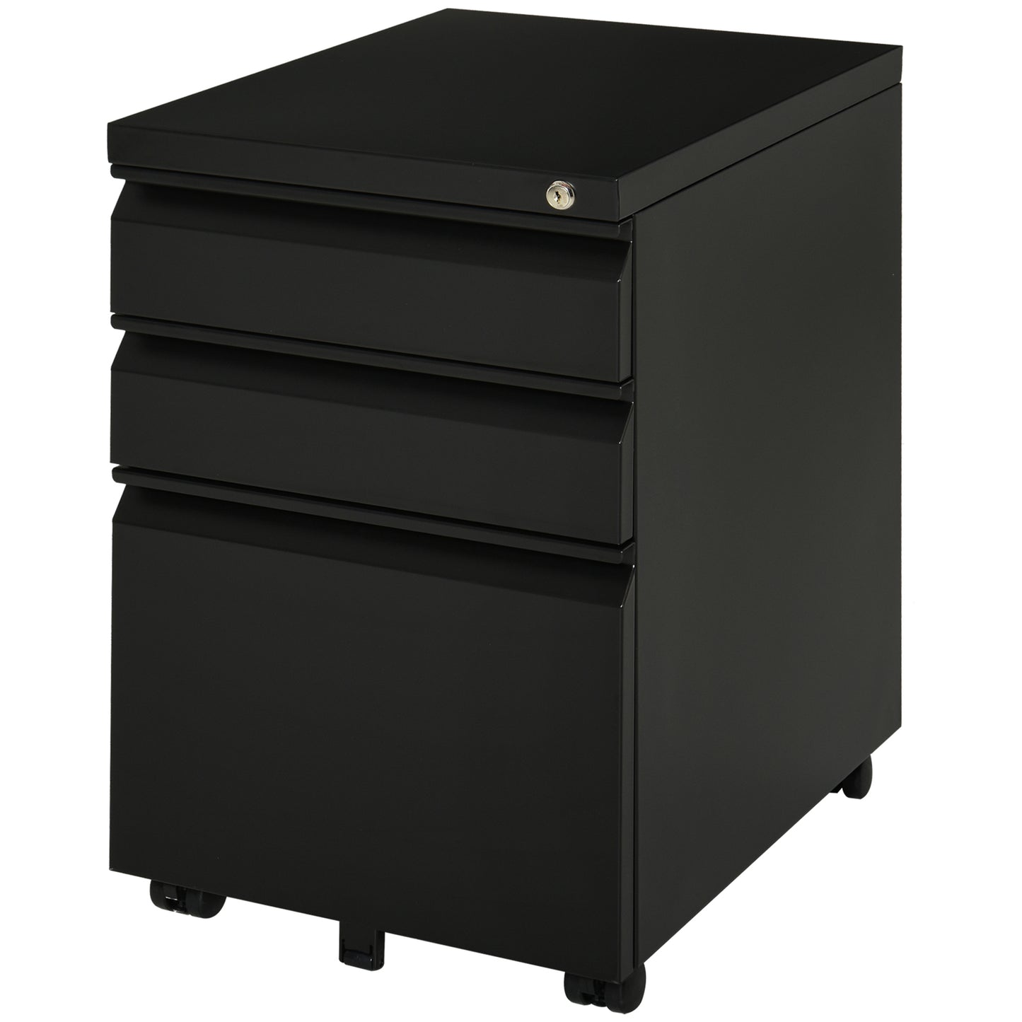 Photo of Vinsetto 3 Drawer Filling Cabinet, Mobile Metal File Cabinet with Anti-tilt Design for Letter, A4, Legal Size, Black in Black colour on a white background