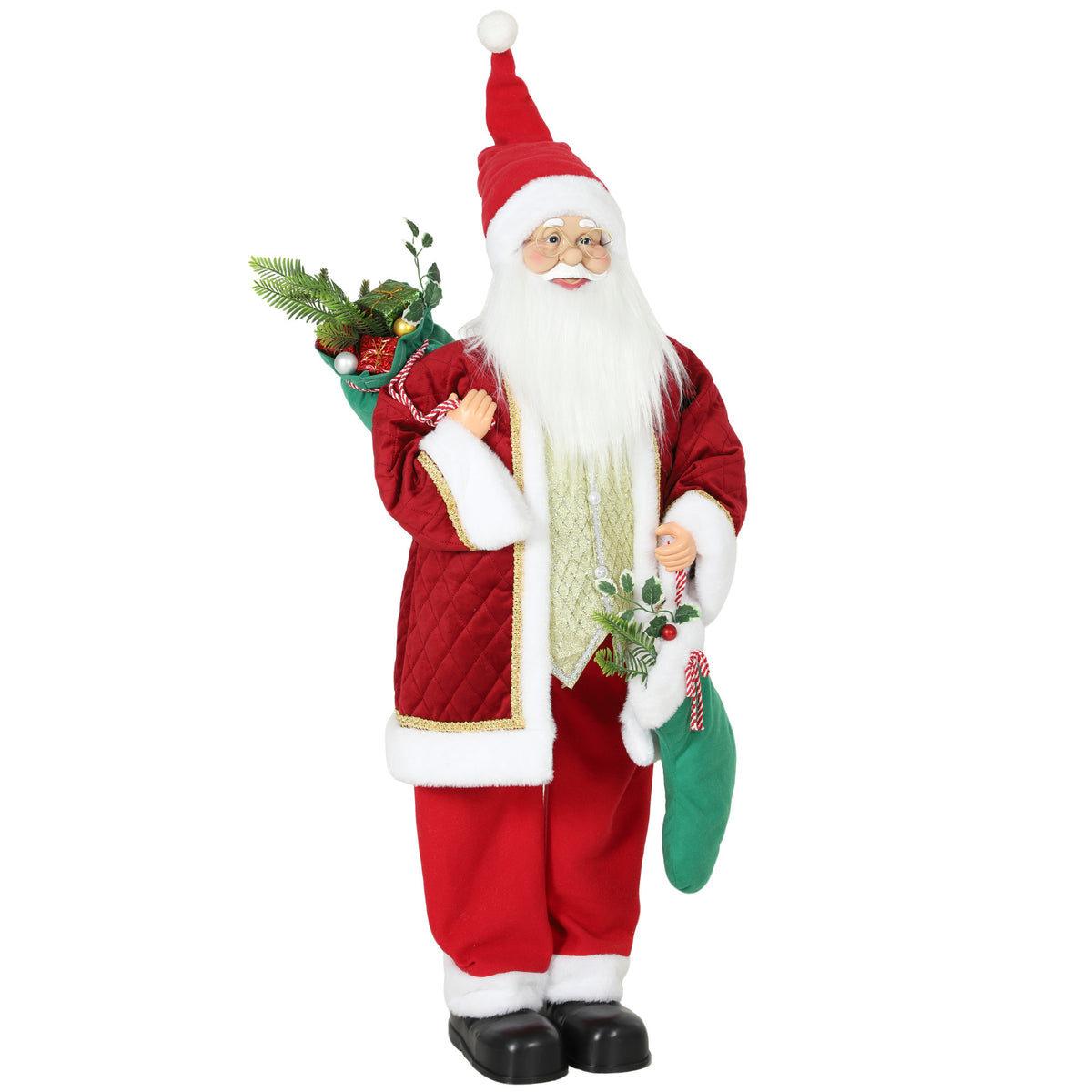 Photo of HOMCOM 4ft Life Size Singing Dancing Santa Claus, 120 cm Standing Musical Animated Santa with Stocking, Sack, Posable Arms, Handcrafted, Sound Touch Activated, Moving Christmas Figure Decor in Decor colour on a white background