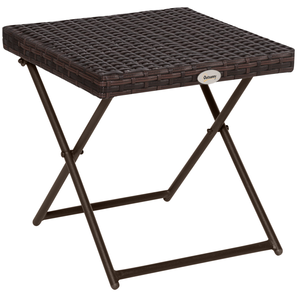 Photo of Outsunny Folding Garden Coffee Table, Wicker Outdoor Bistro Side Table with PE Rattan Top for Patio, Balcony, Porch, 40 x 40 x 40 cm, Brown in Brown colour on a white background