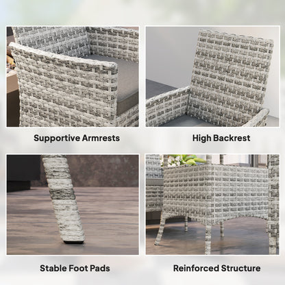 Outsunny rattan armchair details showing supportive arms, high back, foot pads, and frame