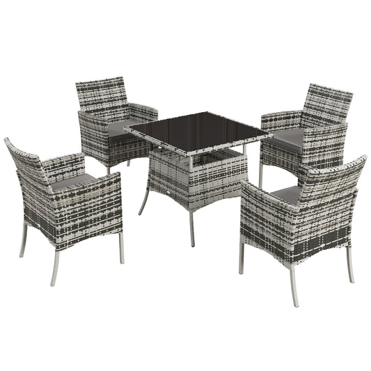 Photo of Outsunny Five-Pieces Rattan Dining Set - Mixed Grey in Grey colour on a white background