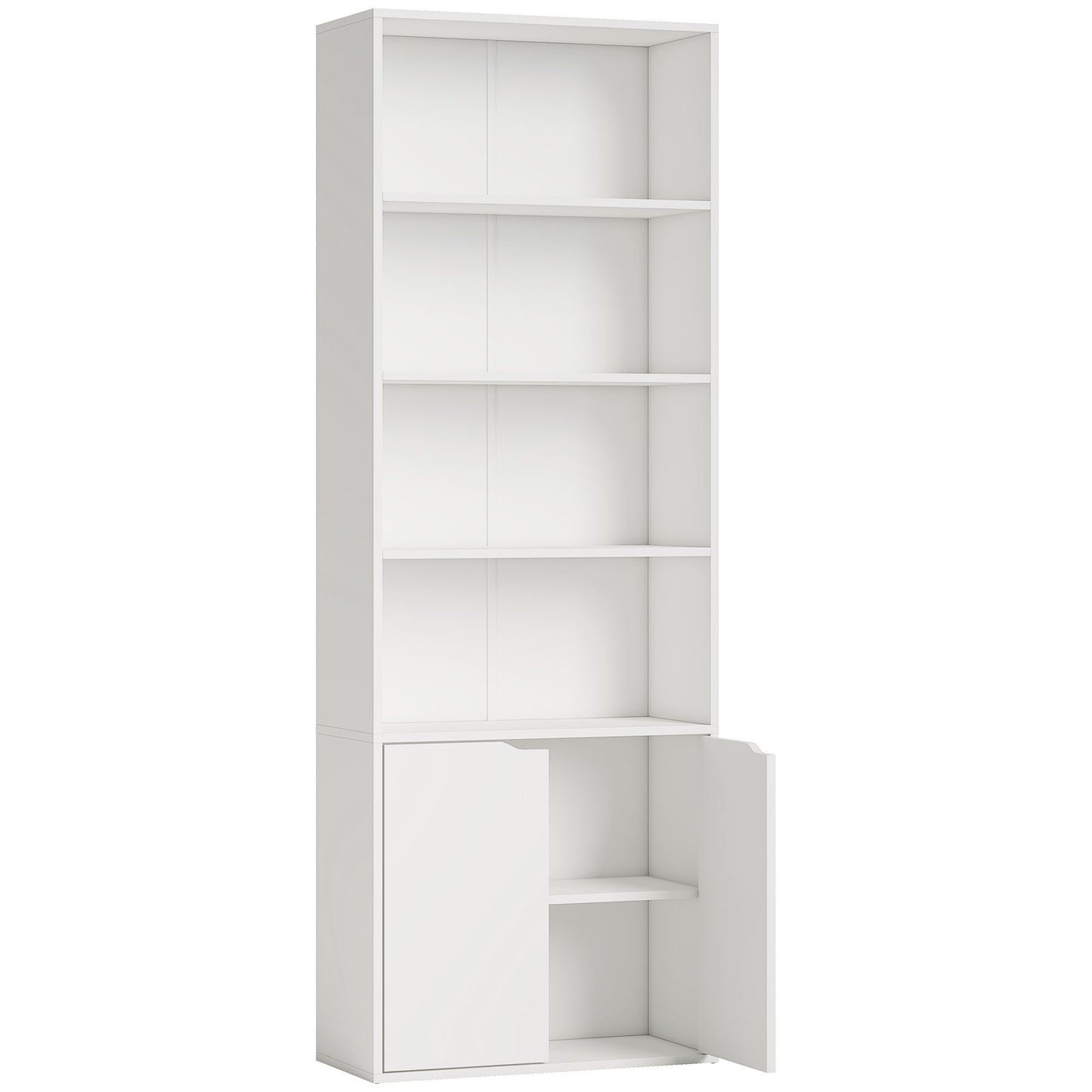 Photo of HOMCOM 6-Tier Tall Bookcase, Bookshelf with 4 Open Shelves and Double Door Storage Cabinet, Freestanding Display Rack for Living Room, Bedroom, Home Office, Study, 59 x 29 x 180cm, White in White colour on a white background