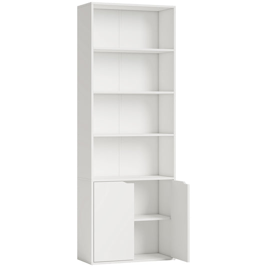 Photo of HOMCOM 6-Tier Tall Bookcase, Bookshelf with 4 Open Shelves and Double Door Storage Cabinet, Freestanding Display Rack for Living Room, Bedroom, Home Office, Study, 59 x 29 x 180cm, White in White colour on a white background