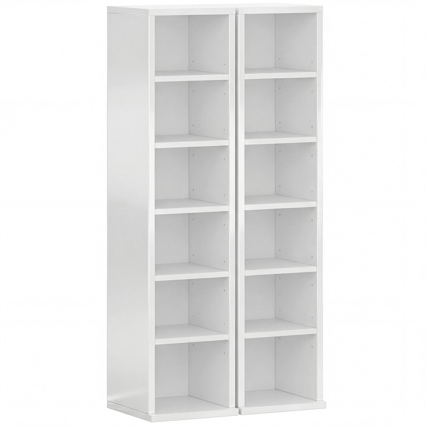 Photo of HOMCOM Set of 2 CD Media Display Shelf Unit Tower Rack with Adjustable Shelves, High Gloss White in White colour on a white background