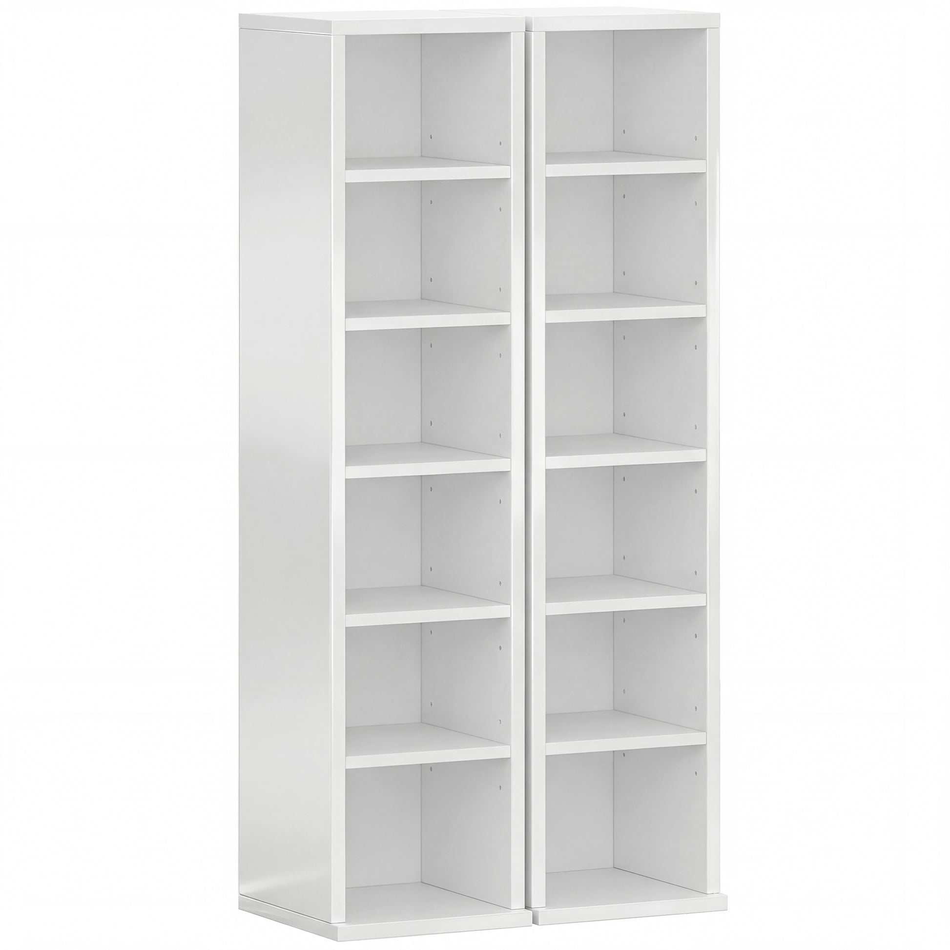 Photo of HOMCOM Set of 2 CD Media Display Shelf Unit Tower Rack with Adjustable Shelves, High Gloss White in White colour on a white background
