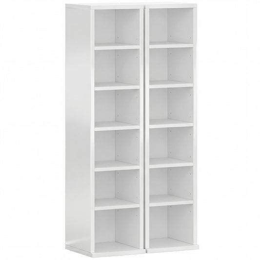 Photo of HOMCOM Set of 2 CD Media Display Shelf Unit Tower Rack with Adjustable Shelves, High Gloss White in White colour on a white background