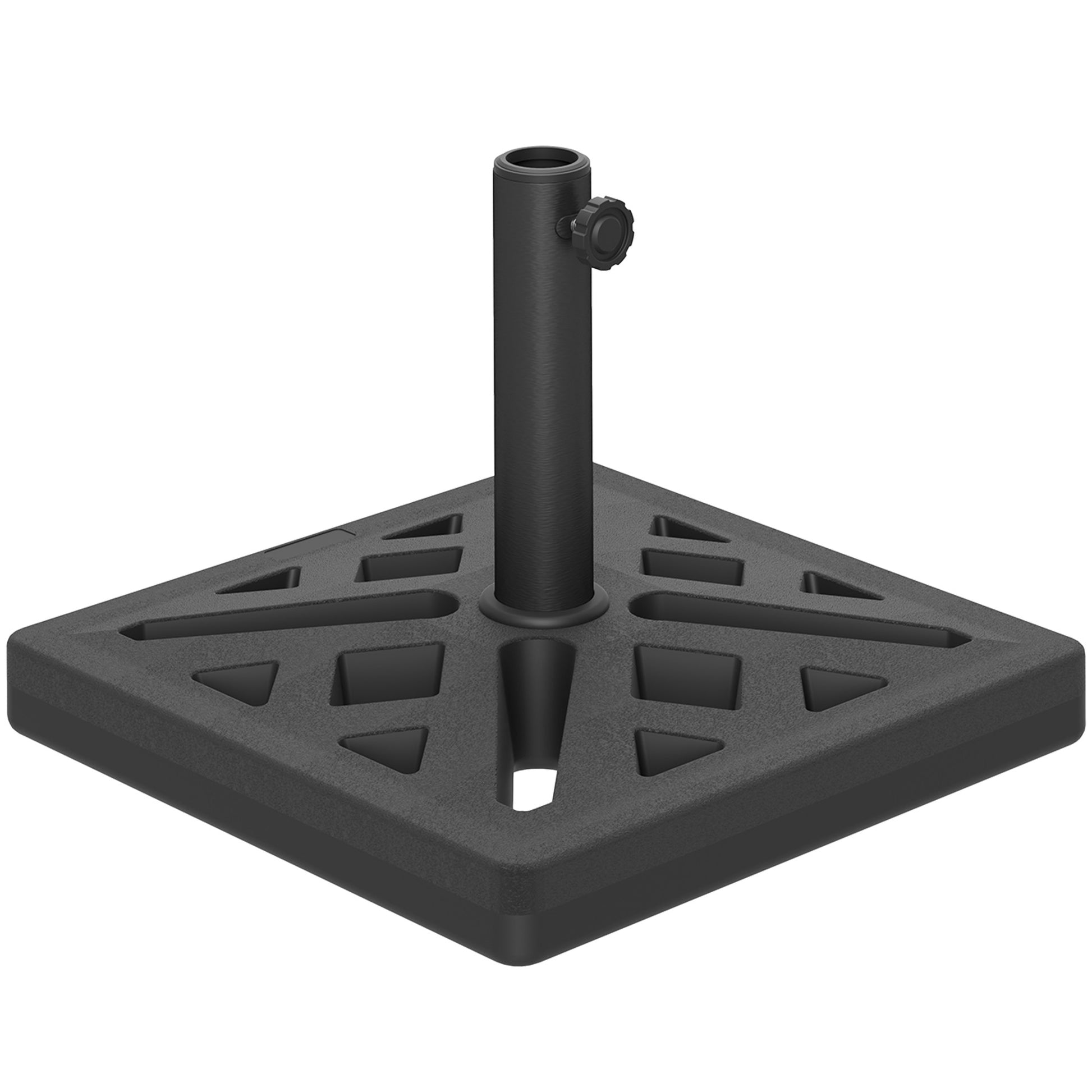 Photo of Outsunny Garden Parasol Base, 15kg HDPE Outdoor Umbrella Stand Parasol Stand with Cut-Out Design, Sun Umbrella Base for 32, 38, 48 mm Poles, Black in Black colour on a white background