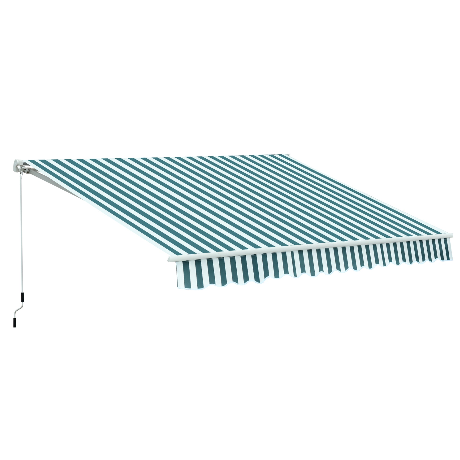 Photo of Outsunny 3 x 2.5m Patio Awning, Anti-UV and Waterproof Sun Shade Canopy with Chain Drive and Hand Crank, Green/White Stripes in Stripes colour on a white background