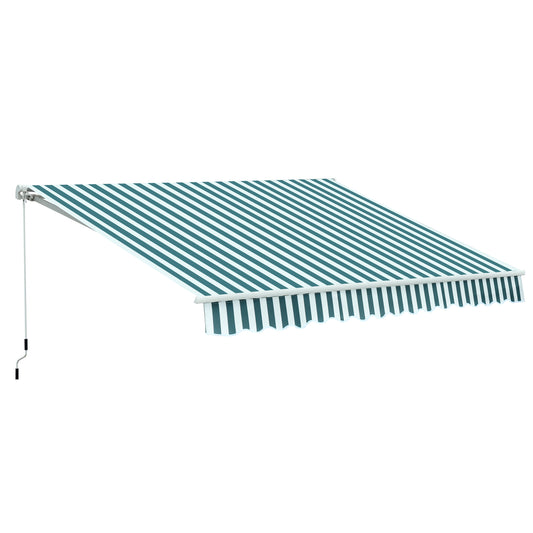 Photo of Outsunny 3 x 2.5m Patio Awning, Anti-UV and Waterproof Sun Shade Canopy with Chain Drive and Hand Crank, Green/White Stripes in Stripes colour on a white background