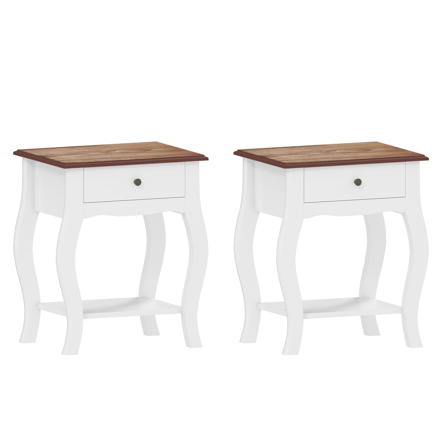 Photo of HOMCOM 2pcs Bedside Tables with Drawer, French Style Bedside Cabinets with Open Shelf for Bedroom, Living Room, White in White colour on a white background