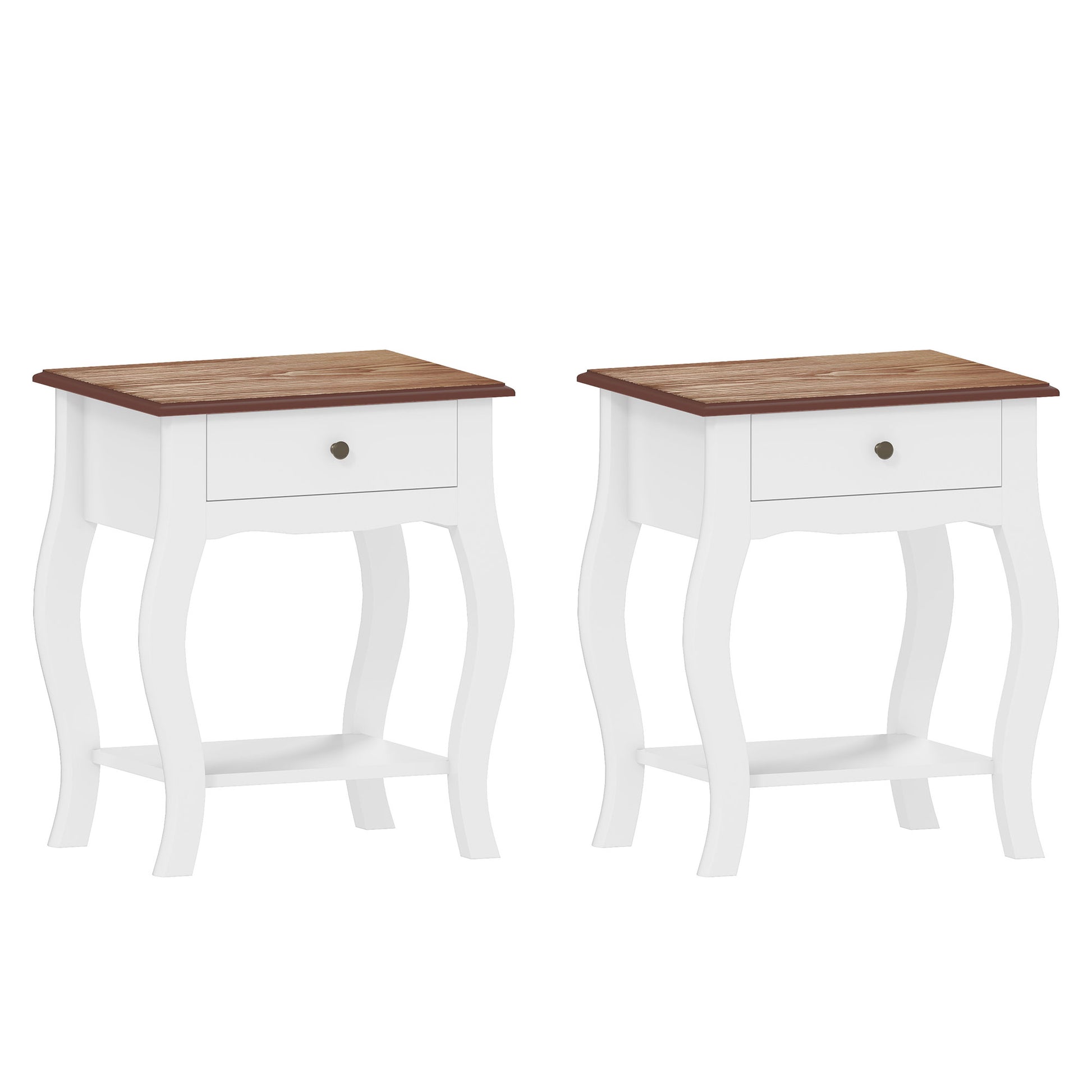 Photo of HOMCOM 2pcs Bedside Tables with Drawer, French Style Bedside Cabinets with Open Shelf for Bedroom, Living Room, White in White colour on a white background
