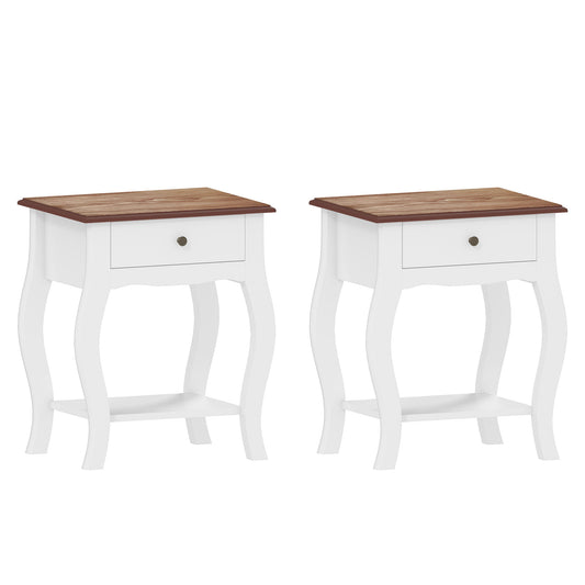 Photo of HOMCOM 2pcs Bedside Tables with Drawer, French Style Bedside Cabinets with Open Shelf for Bedroom, Living Room, White in White colour on a white background