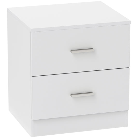 Photo of HOMCOM Modern Bedside Table, Beside Cabinet with 2 Drawers, for Bedroom, Living Room, White in White colour on a white background