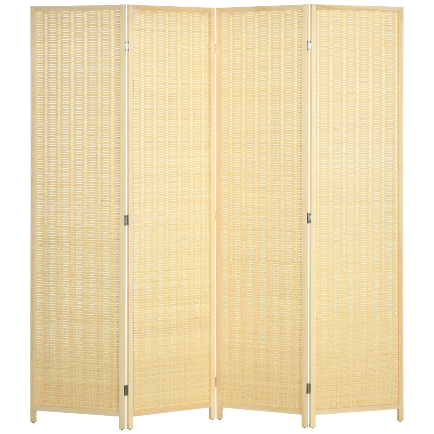 Photo of HOMCOM 4 Panel Folding Room Divider Screen, Wall Panel Privacy Furniture, Freestanding Paravent Partition Separator for Living Room, Bedroom and Office, 180 x 180cm, Natural in Natural colour on a white background