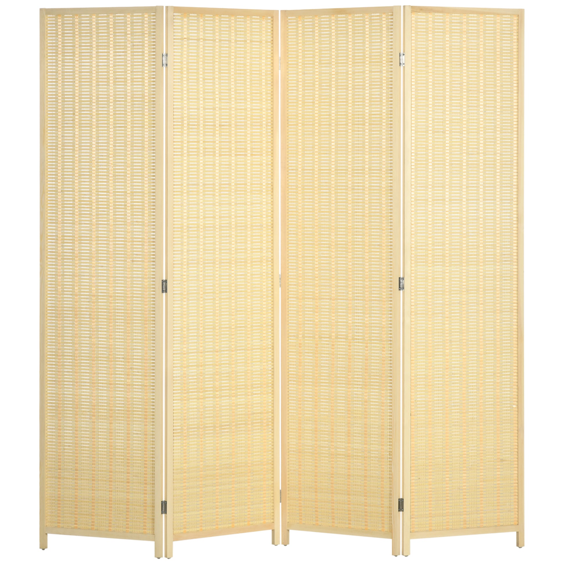 Photo of HOMCOM 4 Panel Folding Room Divider Screen, Wall Panel Privacy Furniture, Freestanding Paravent Partition Separator for Living Room, Bedroom and Office, 180 x 180cm, Natural in Natural colour on a white background