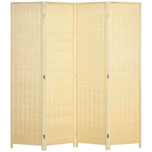Photo of HOMCOM 4 Panel Folding Room Divider Screen, Wall Panel Privacy Furniture, Freestanding Paravent Partition Separator for Living Room, Bedroom and Office, 180 x 180cm, Natural in Natural colour on a white background