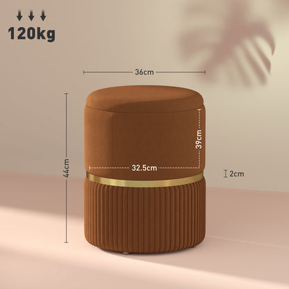 Brown storage ottoman with a gold-tone band, fluted base, and 44 cm height