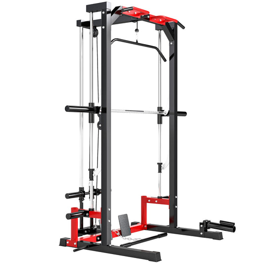 Photo of SPORTNOW Cable Crossover Machine, Multi-Function Power Rack with Pull Up Bar, Lat Pull Down System, Squat Rack, Barbell Bar in Bar colour on a white background