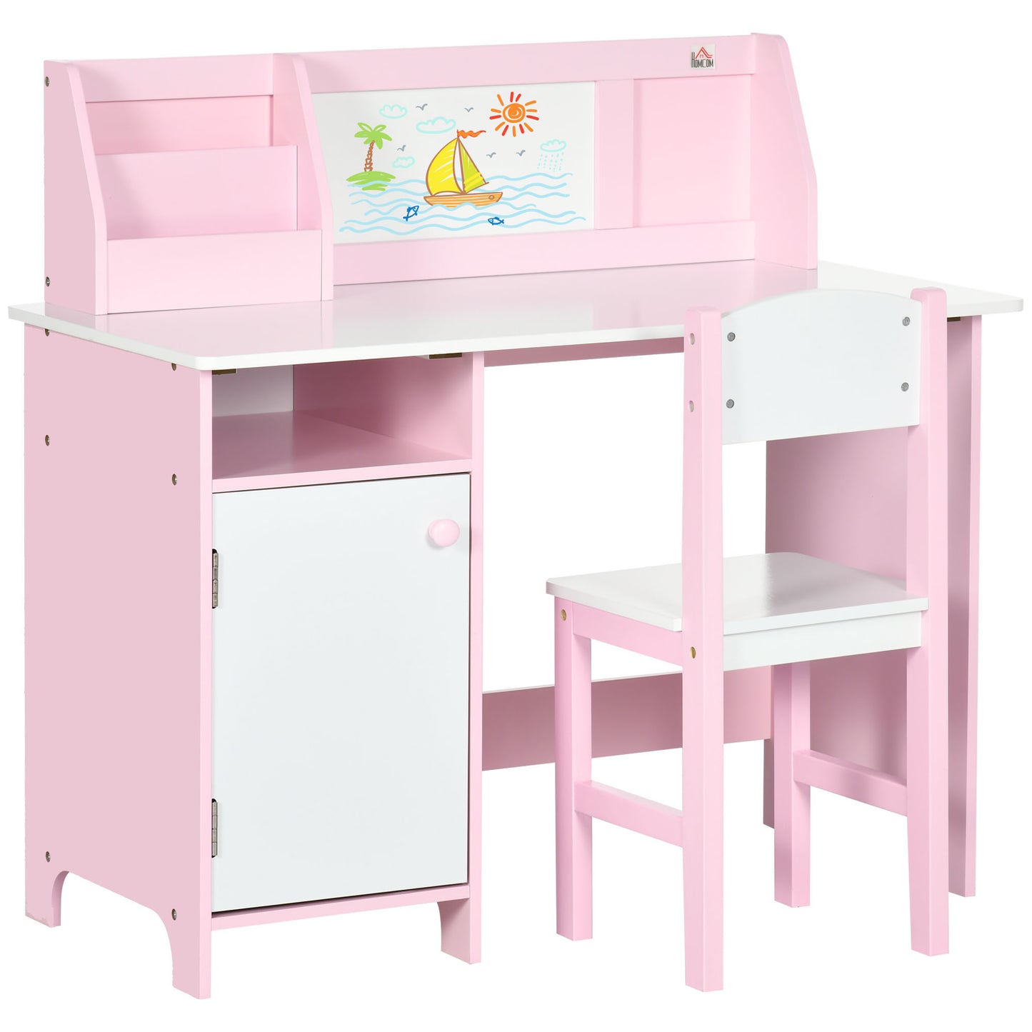 Photo of HOMCOM Kids Desk And Chair Set 2 PCs Childrens Table And Chair Set Multi Use Toddler Furniture with Whiteboard, Storage - Pink in Pink colour on a white background
