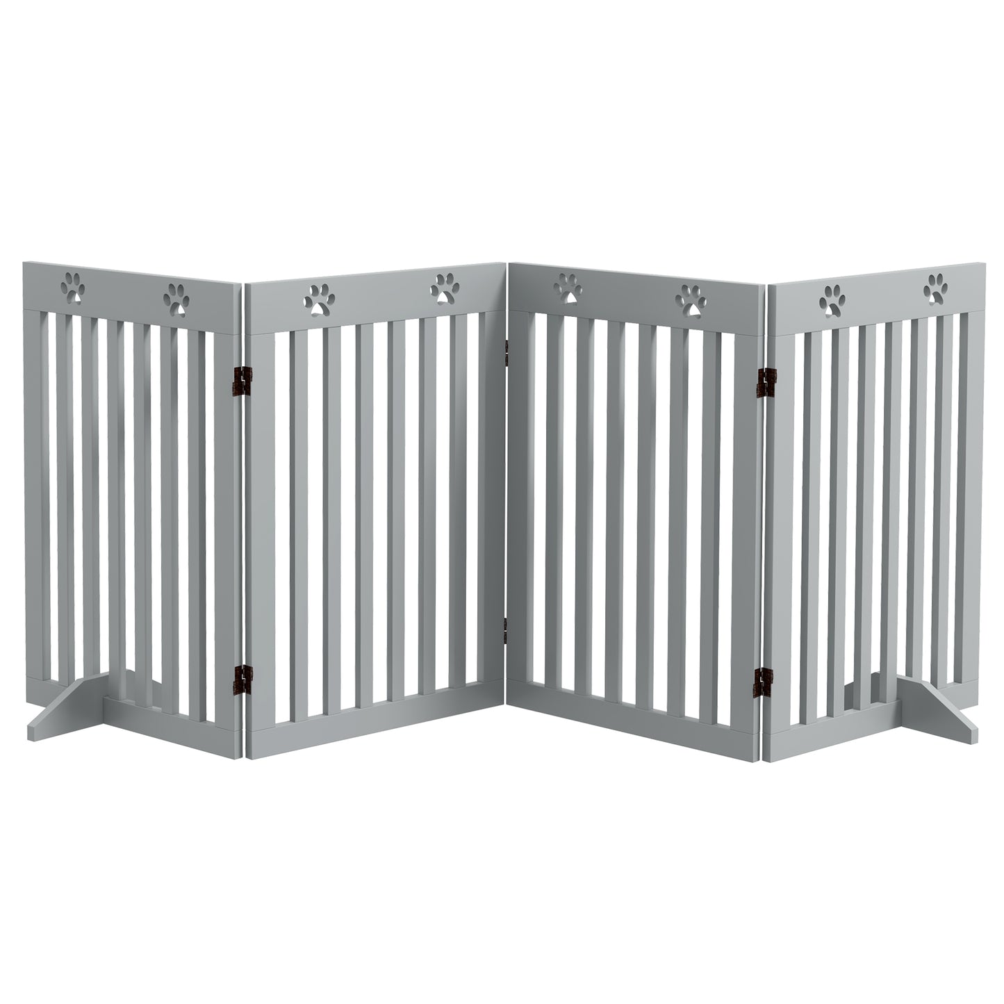 Photo of PawHut Wooden Pet Gate Foldable Freestanding Dog Safety Barrier w/ Support Feet, Grey in Grey colour on a white background