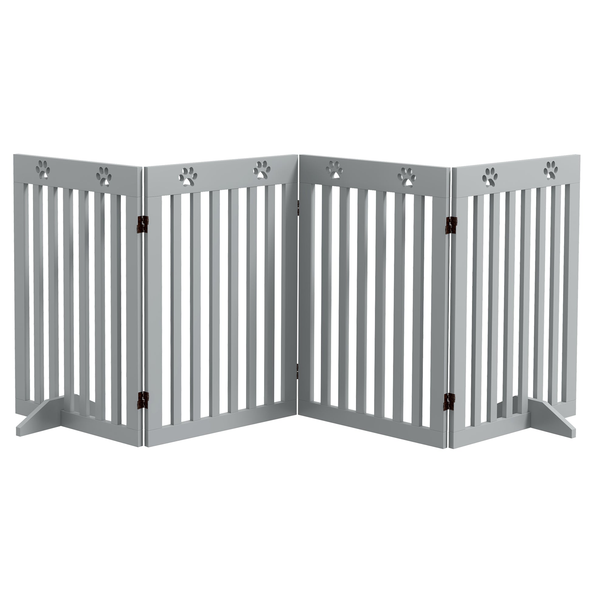 Photo of PawHut Wooden Pet Gate Foldable Freestanding Dog Safety Barrier w/ Support Feet, Grey in Grey colour on a white background