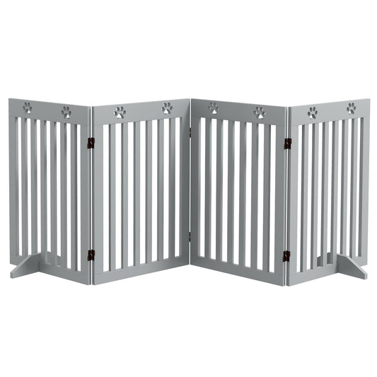 Photo of PawHut Wooden Pet Gate Foldable Freestanding Dog Safety Barrier w/ Support Feet, Grey in Grey colour on a white background