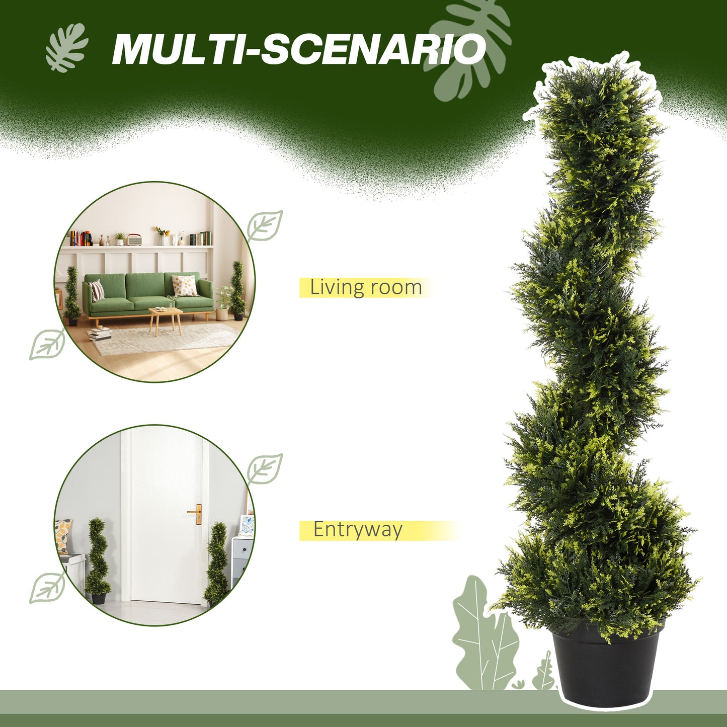 Outsunny 90cm/3FT Artificial Trees, Spiral Topiary Trees w/ Pot Set Of 2, Fake Indoor Greenery Plant Home Office Garden Decor Green